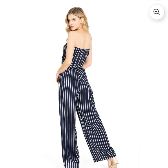 Ambiance M Strapless Nautical Navy and White Jumpsuit Wideleg With Pockets - Picture 2 of 6